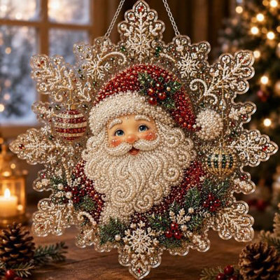 Amorly Diy Christmas Diamond Hanging Ornament, Acrylic Rhinestone Snowflake Wall Decor, Snowman Reindeer Xmas Window Hanging Decoration - image 1