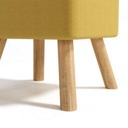 Living And Home Yellow Linen Upholstered Footstool Footrest With Padded Wooden Legs W 395 X D 395 X H 400 mm - thumbnail 4