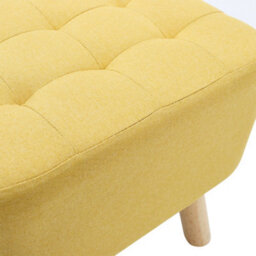 Living And Home Yellow Linen Upholstered Footstool Footrest With Padded Wooden Legs W 395 X D 395 X H 400 mm - thumbnail 6