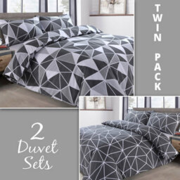 Velosso Printed Cotton Blend Duvet Cover & Pillowcase Set, Modern Abstract Design Bedding, Easy-Care Bedroom Essentials - Grey