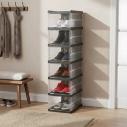 6Tier Foldable Plastic Shoe Storage Boxes Cabinet Stackable Home Organiser - thumbnail 6