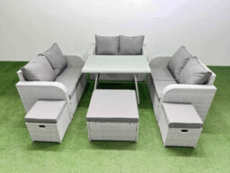 Fimous Rattan Garden Furniture Dining Set 9-Seater Patio Rectangular Table Love Sofa Set With 3 Stools - thumbnail 2