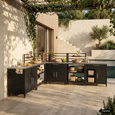 Sweeek - 6-Module Stainless Steel Outdoor Kitchen Furniture Set, Grimaud 6 Modules, Black, 52.5X80X114 Cm - image 1