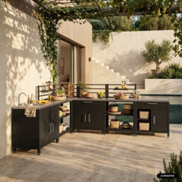 Sweeek - 6-Module Stainless Steel Outdoor Kitchen Furniture Set, Grimaud 6 Modules, Black, 52.5X80X114 Cm - thumbnail 1