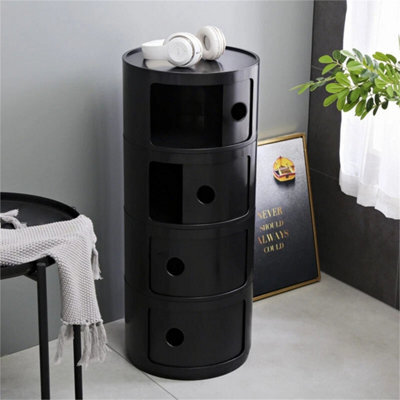 Black   - 4Tiers Cylindrical Round Storage Cabinet Cupboard Shelf Side End Table Shelf - image 1