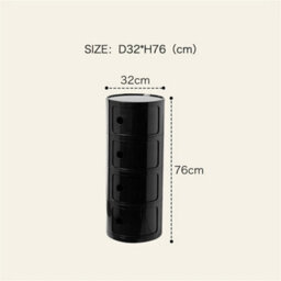 Black   - 4Tiers Cylindrical Round Storage Cabinet Cupboard Shelf Side End Table Shelf - thumbnail 2