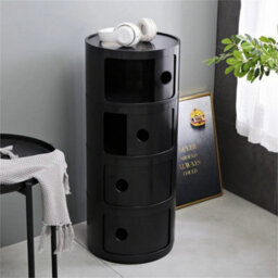 Black   - 4Tiers Cylindrical Round Storage Cabinet Cupboard Shelf Side End Table Shelf - thumbnail 1