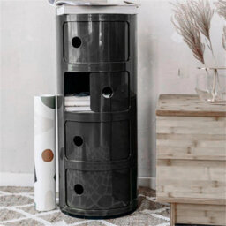 Black   - 4Tiers Cylindrical Round Storage Cabinet Cupboard Shelf Side End Table Shelf - thumbnail 4