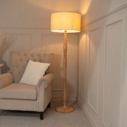 Valuelights Victoria Traditional Light Wood Candlestick Floor Lamp With Cream Shade