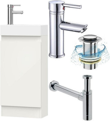 Belofay 400mm Bathroom Vanity Unit With Basin, White Ceramic Bathroom Sink With Trap And Waste, No Tap Included(Denvor White) - image 1