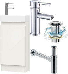 Belofay 400mm Bathroom Vanity Unit With Basin, White Ceramic Bathroom Sink With Trap And Waste, No Tap Included(Denvor White) - thumbnail 1