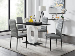 Furniturebox Giovani Rectangular 4 Seat White High Gloss Unique Halo Dining Table Black Glass Top 4 Grey Faux Leather Black Leg Milan Chairs - thumbnail 1