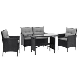 Evre Anthracite Florence Garden Rattan Furniture Dining Set 4 Piece Seat Sofa Chair Outdoor Wicker - thumbnail 2