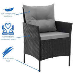 Evre Anthracite Florence Garden Rattan Furniture Dining Set 4 Piece Seat Sofa Chair Outdoor Wicker - thumbnail 3