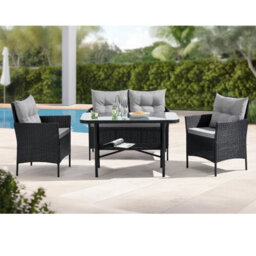 Evre Anthracite Florence Garden Rattan Furniture Dining Set 4 Piece Seat Sofa Chair Outdoor Wicker