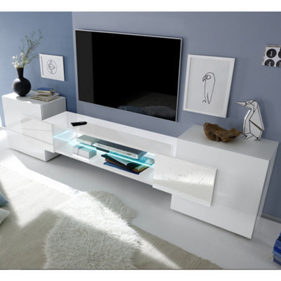 Furniture In Fashion Nevaeh White High Gloss Tv Stand With 2 Doors And Led Lights - image 1