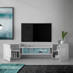 Furniture In Fashion Nevaeh White High Gloss Tv Stand With 2 Doors And Led Lights - thumbnail 3
