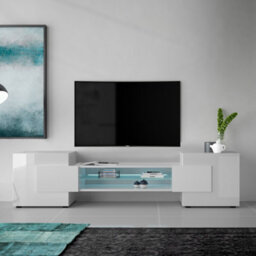 Furniture In Fashion Nevaeh White High Gloss Tv Stand With 2 Doors And Led Lights - thumbnail 2