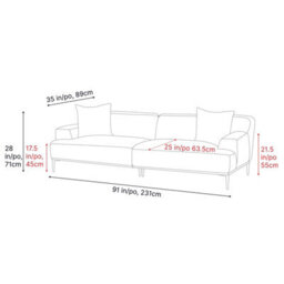 "Valencia Kotor Modern Fabric 91""sofa White Color Kiln-Dried Wood Premium Fabric Extra Firm Cushion" - thumbnail 3