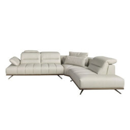 Angel Cerda Right Chaise Longue Sofa In Light Grey Leather - thumbnail 2