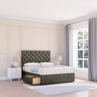 "Sloomy 3Ft Mayfair Divan Bed Base Pewter Dumfries ,2 Drawers & 26"" Struts Headboard - Single" - image 1