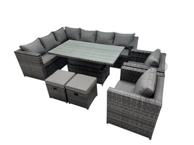 Fimous 10-Seater Height Adjustable Rising Lifting Table Corner Sofa Set Rattan Garden Furniture Set With 2 Small Stool Dark Grey - image 1