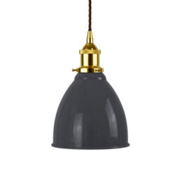 Slate Grey Classic Small Pantry Metal Painted Dome Pendant Light With Gold Lamp Holder And Brown Twisted Cable - Se Home