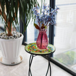 Geezy Garden Mosaic Coffee Table Iron Glass Round Side Peacock Design Patio Furniture - thumbnail 4