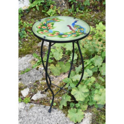 Geezy Garden Mosaic Coffee Table Iron Glass Round Side Peacock Design Patio Furniture - thumbnail 3