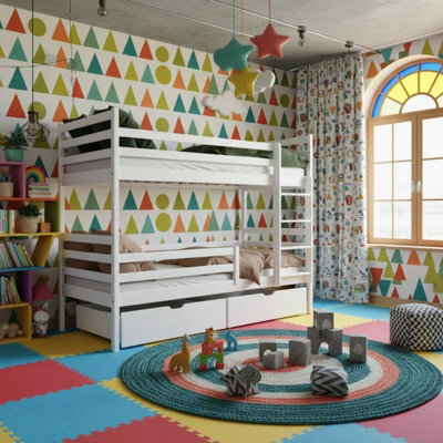 Nemo Children Room Bunk Bed Wooden Frame Abs Edge Finish Split Into Two Beds With Ladder 208X97X161Cm White - image 1