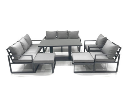 Fimous Garden Sofa Set Aluminium Furniture Rising Dining Tabe Set With 2 Chair 2 Big Footstool Dark Grey - image 1