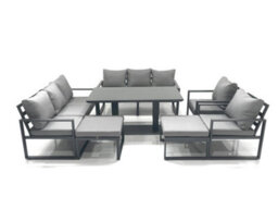 Fimous Garden Sofa Set Aluminium Furniture Rising Dining Tabe Set With 2 Chair 2 Big Footstool Dark Grey - thumbnail 2