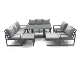 Fimous Garden Sofa Set Aluminium Furniture Rising Dining Tabe Set With 2 Chair 2 Big Footstool Dark Grey