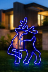 Shatchi Walking Reindeer Neon Effect Rope Light Silhouette Double Side 90 Blue Leds Christmas Outdoor - thumbnail 3