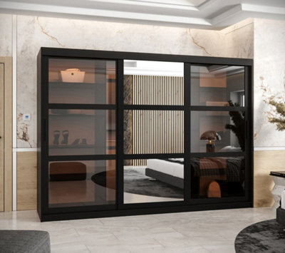 Arte Parma Ii Sliding Door Wardrobe (H2000mm W2500mm D620mm) With Shelves -Black Matt - image 1