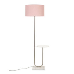 Valuelights Tavel Brushed Chrome Silver Floor Lamp With Table And Pink Shade