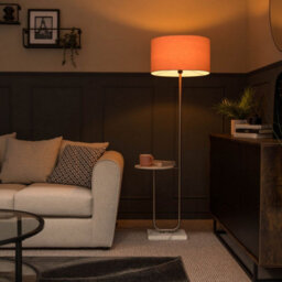 Valuelights Tavel Brushed Chrome Silver Floor Lamp With Table And Pink Shade - thumbnail 3