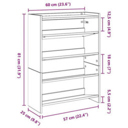 Berkfield Elegant Shoe Rack Concrete Grey 80X25X61.5 Cm Engineered Wood - thumbnail 9