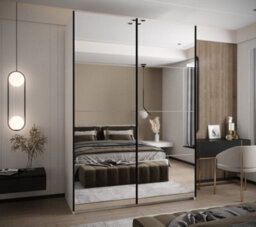 Arte Trosa Ii White Mirrored Sliding Door Wardrobe W1700mm H2450mm D640mm With Black Steel Handles - thumbnail 2