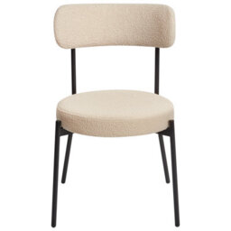 Wyld And Coco Set Of 2 Light Beige Bouclé Dining Chairs With Black Steel Legs - thumbnail 1