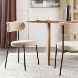 Wyld And Coco Set Of 2 Light Beige Bouclé Dining Chairs With Black Steel Legs - thumbnail 2