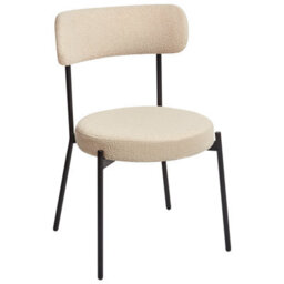 Wyld And Coco Set Of 2 Light Beige Bouclé Dining Chairs With Black Steel Legs - thumbnail 6