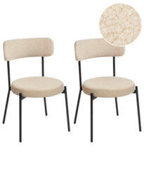 Wyld And Coco Set Of 2 Light Beige Bouclé Dining Chairs With Black Steel Legs - thumbnail 3