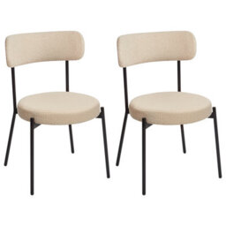 Wyld And Coco Set Of 2 Light Beige Bouclé Dining Chairs With Black Steel Legs - thumbnail 4