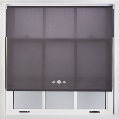 FURNISHED Trimmable Roller Blind With Triple Diamond Chrome Eyelet And Metal Fittings - Dark Grey Daylight Shade (W)65Cm X (L)210Cm