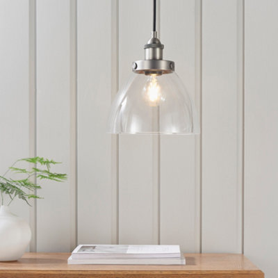 Anson Lighting Pampa Pendant Light Finished In Brushed Silver Paint And Clear Glass - image 1