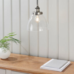 Anson Lighting Pampa Pendant Light Finished In Brushed Silver Paint And Clear Glass - thumbnail 4