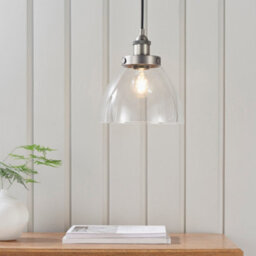 Anson Lighting Pampa Pendant Light Finished In Brushed Silver Paint And Clear Glass