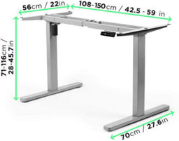 Duronic Tm12 Gy Sit Stand Desk Frame, Height Adjustable, Memory Function, Electric Single Motor/2 Stage - Base Frame Only - Grey - thumbnail 2