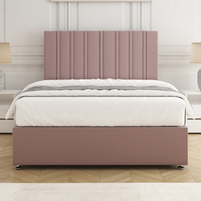 Bsspoke Sienna Divan Bed Set In Pink Plush Velvet 24Inch Headboard & Mattress No Drawers In Single Double King 4Ft 6Ft - image 1